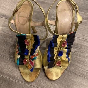Pucci gold and multicolor ribbon heels!